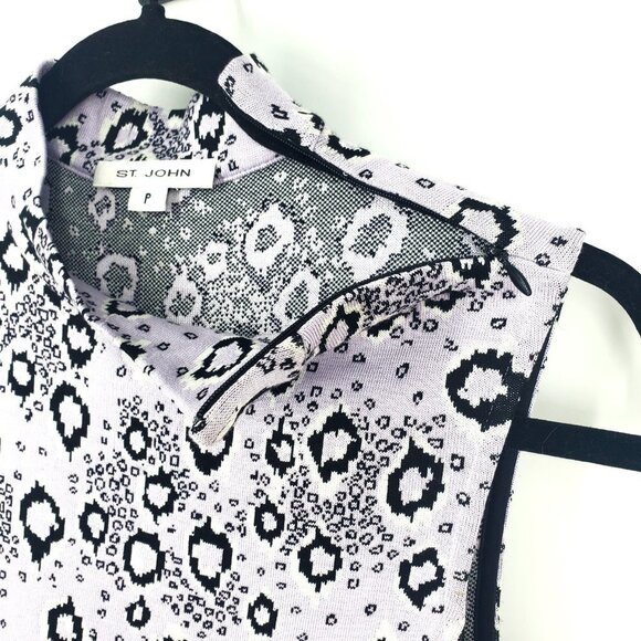 St. John Sleeveless Mock Neck Leopard Print Knit Top Lilac/Black P/XS - Picture 3 of 7